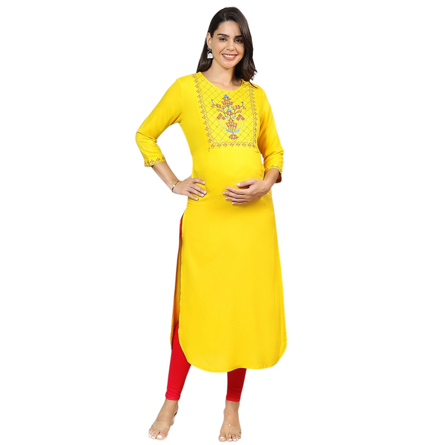 Women's Rayon Relaxed Fit Maternity Kurta/Pregnancy Kurti/Easy Breastfeeding Kurta/Western Kurti with Zippers for Nursing Pre and Post Pregnancy-image-31
