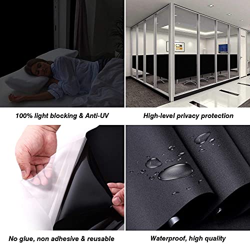 Image of WochiTV Total Blackout Window Film 100% Light Blocking Non Adhesive No Residue Removable Opaque Static Cling Privacy Glass Tint for Home Bedroom Darkening Heat Control (29.5 in x 6.56 Ft)