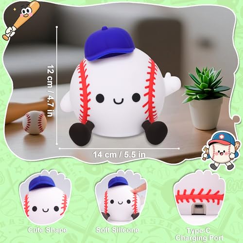 Image of OkiyiD Baseball Lamp, Dimmable Silicone Touch Night Light,Soft Glow Bedside Lamp for Bedroom or Desk Decor, Baseball Gift for Fans, USB Powered with Gentle Illumination