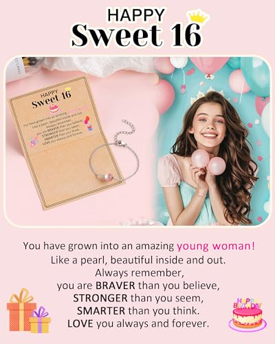 Image of Happy Birthday Gifts for Her, Pearl Bracelet for 10 13 16 Year Old Daughter Granddaughter Niece Women