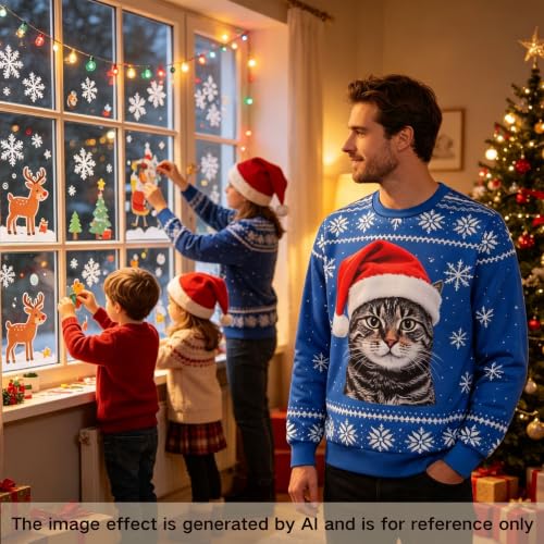 Santa Hat Tabby Cat Blue Sweatshirt, alternative view 1