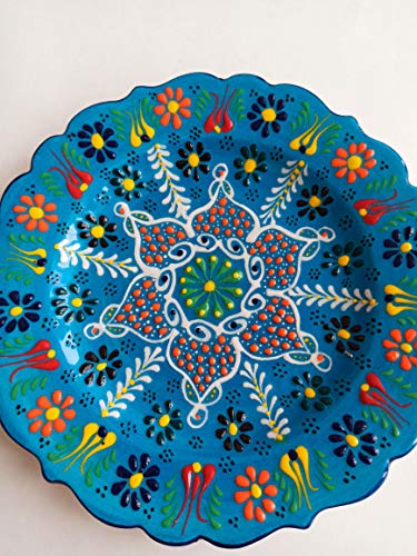 Ayennur Turkish Decorative Plates Set of 2-7.08" Multicolor Handmade Ceramic Ornament for Home&Office Wall Hanging Decors - Thumbnail 3