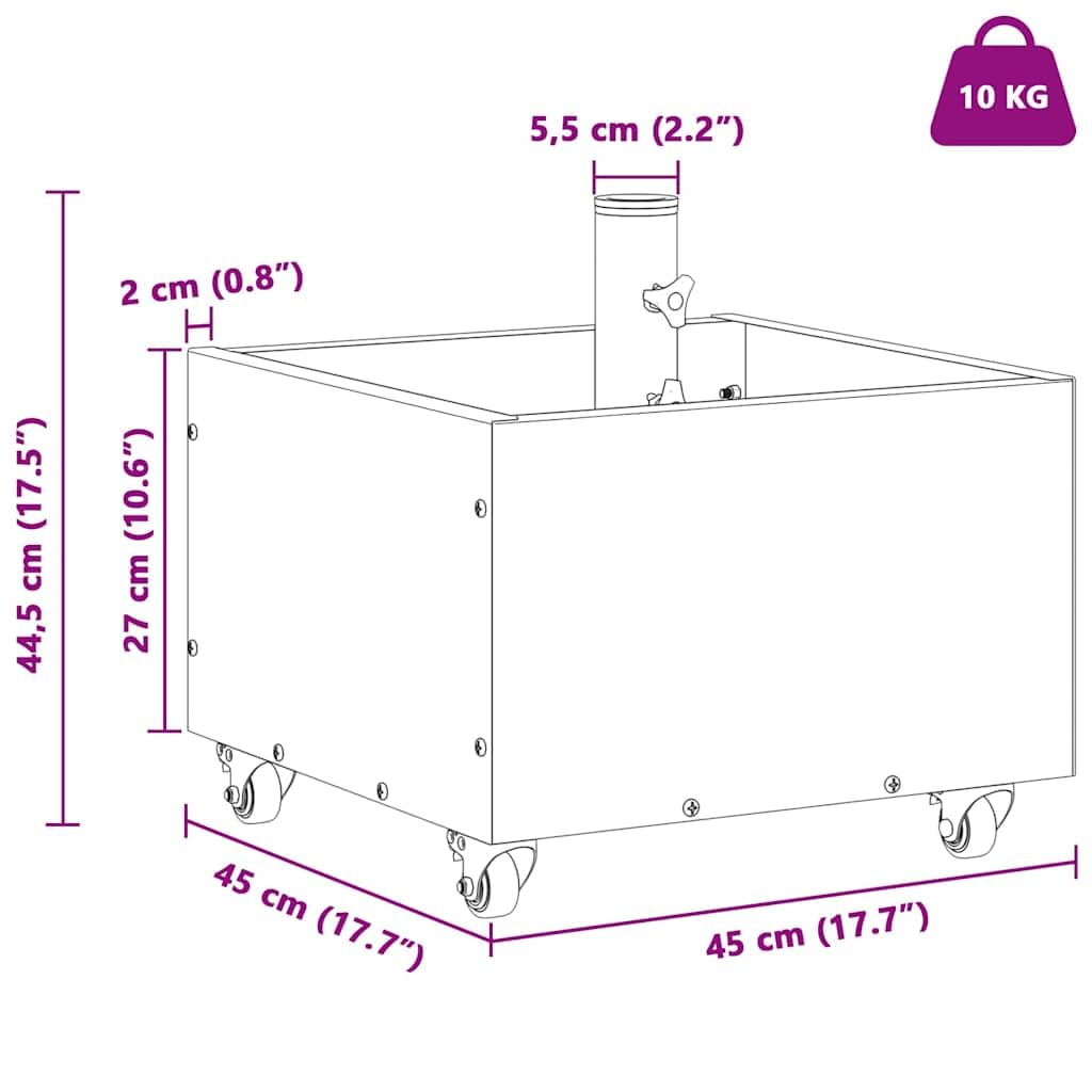 Supporto per ombrellone verde, 45 x 45 x 45 cm, in acciaio, resistente, arrotolabile, stabile, resistente alle intemperie, per giardino, terrazza, balcone, campeggio, attività all'aperto