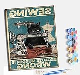 MLNMENG Malen Nach Zahlen Erwachsene - AnfäNger - Knitterfreie Leinwand Pinsels Und Acrylfarbe - Diy Handgemalt öLgemäLde Kit Als Geschenk 40 X 50cm Schwarze Katze Nähmeister