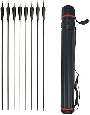SHARROW Archery 6pcs Carbon Arrow Spine 350 Hunting Arrows 30 Inch Target Practice Arrows with Removable Tips for Compound Bow and Recurve Bow (6pcs Arrows +1pcs Arrow Quiver)
