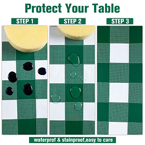 Image of Kesfey 8 Packs Green and White Checkered Tablecovers 54 x 108 Inches Disposable Party Picnic Table Cloth SpillProof Plastic Gingham Tablecovers for Camping Decoration Party Favors
