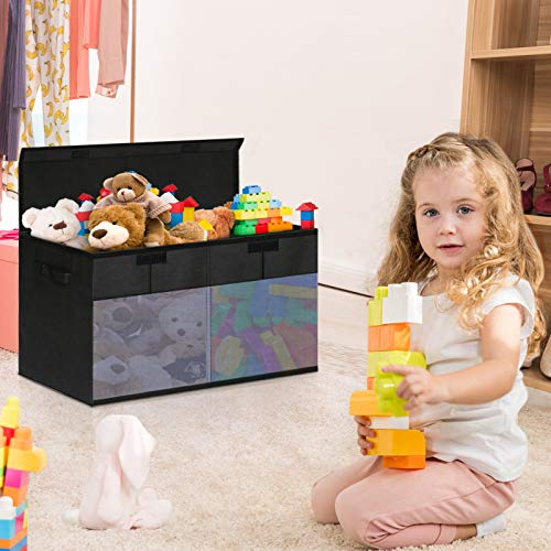 king do way Toy Chest with Flip-Top Lid Foldable Fabric Storage Box with Clear Window Organizer Bathroom Storage Baskets for Clothes Toys Books Bedding - Thumbnail 5