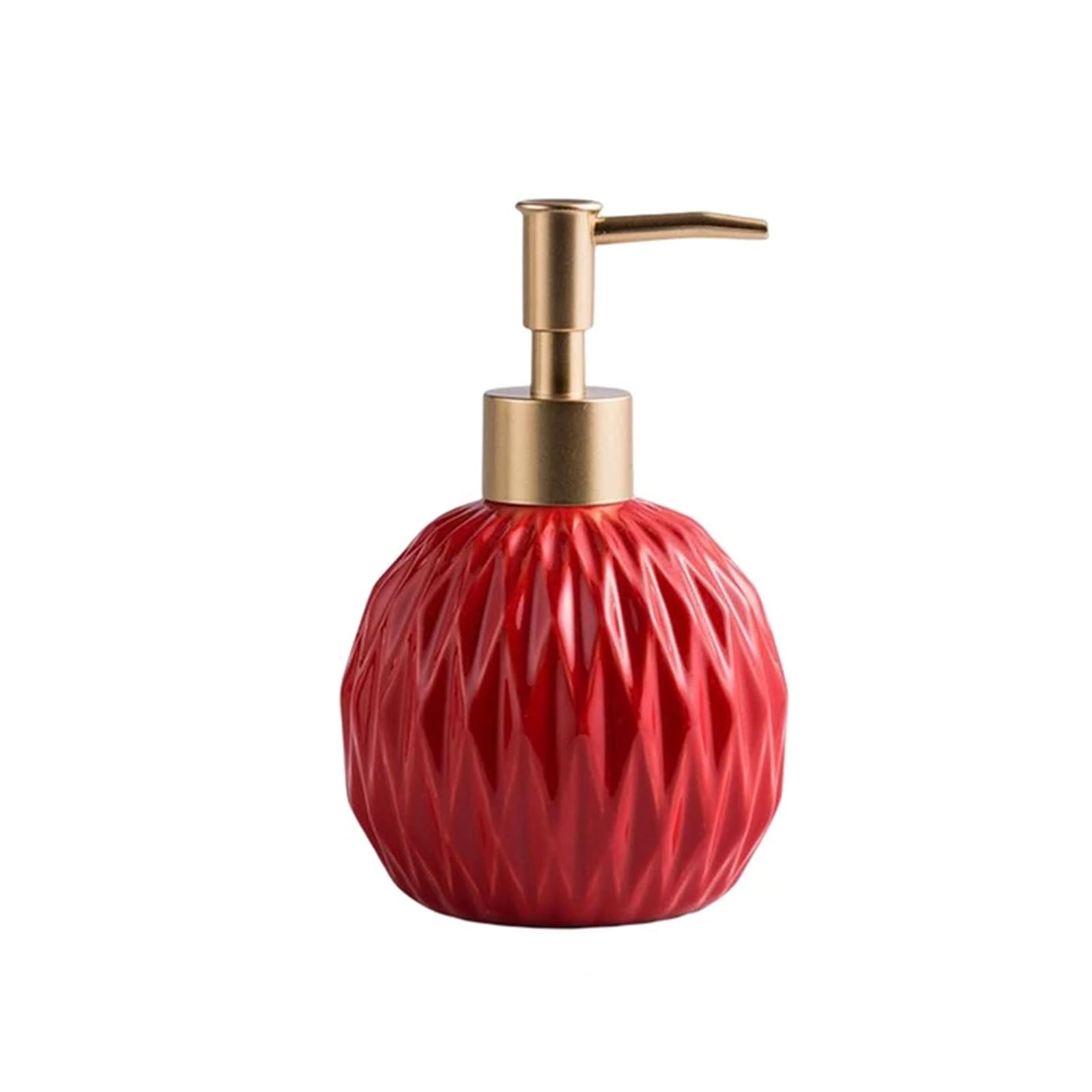 13.5oz Ceramic Soap Dispenser with Pump Round Refillable Lotion Bottle, Elegant Design, for Home Kitchen Bathroom(Rot)