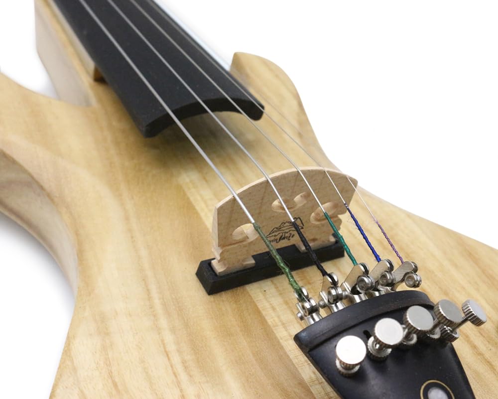 Yinfente - Violín eléctrico de 5 cuerdas 4/4 violín de tamaño completo con forma de guitarra eléctrica, piezas de violín de ébano con madera maciza, carcasa de violín sin cuerpo