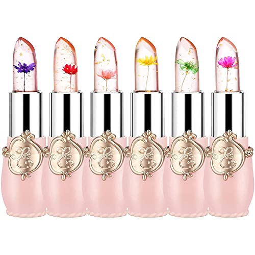 Miniling 12 pcs Crystal Flower Jelly Lipstick Long Lasting Nutritious Lip Color Change Lip Gloss Jelly Flower Crystal Magic Lipstick Set Lip Balms Gloss Stain Tint Set for Women Girls