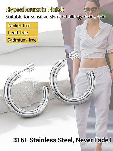 Image of Stainless Steel Chunky Hoop Earrings For Women, Minimalist and Chic, Black /Gold Plated, Round Hoops Earrings Hypoallergenic, Size: 30mm /40mm /60mm /80mm, Come with Box