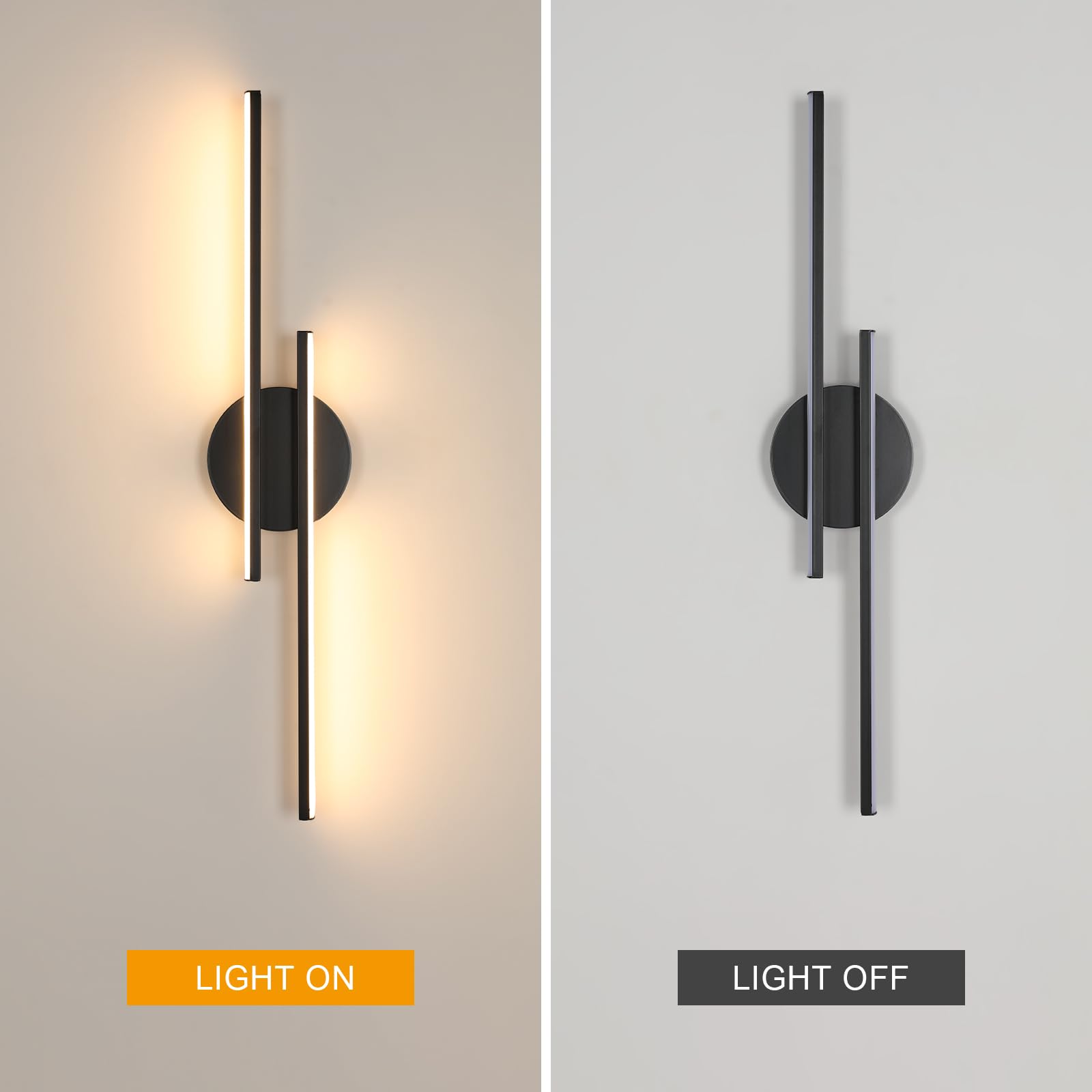 Applique da Parete Interno Moderno Nero, 24W 2700LM Lampada da Parete LED 60CM, Applique Camera da Letto LED in Alluminio per Soggiorno Scale Corridoio, Luce Calda 3000K