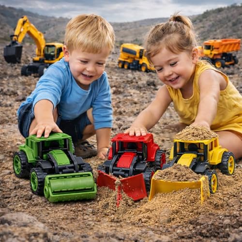 Image of Push & Go Pull Back Truck Toy Set for Kids | Dozer Tractor, Road Roller & Bulldozer | Pull Back Toy Cars | Mini Construction Toy Cars for Boys Age 2-8 Years