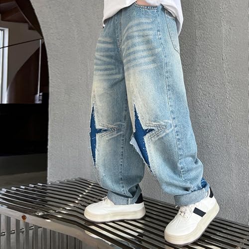 Boys Baggy Jeans Teens Kids Destroyed Straight Leg Denim Pants Casual Y2K Graphic Ripped Jean Trousers Streetwear4