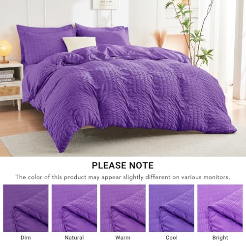 Image of HYMOKEGE Bright Purple Twin XL Comforter Set Seersucker 5 Pieces, All Season Luxury Bed in a Bag for Bedroom, Bedding Set with Comforter, Sheets, Pillowcase & Sham