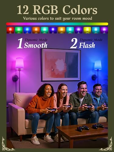 Image of Battery Operated Wall Sconces Set of 2, Black, 15 RGB, 23 Inch | Dimmable, Renter Friendly, Rechargeable Magnetic Bulbs, Remote, Cordless Wall Lights for Living Room, Bedroom, Hallway