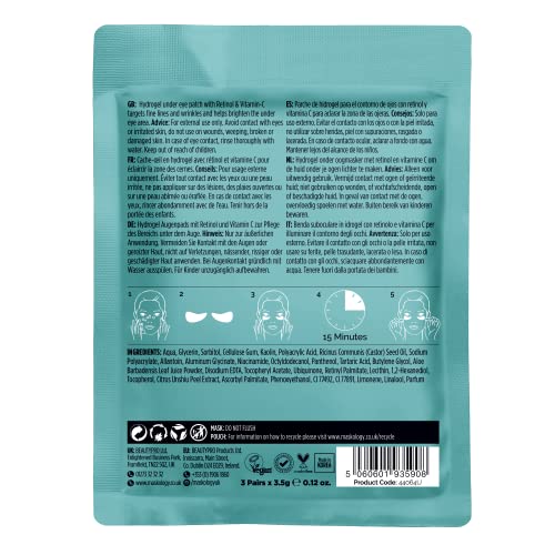 MASKOLOGY RETINOL + VITAMIN C Professional Under Eye Mask 3 Applications, Clear, 1 count (Pack of 3) - Image 3