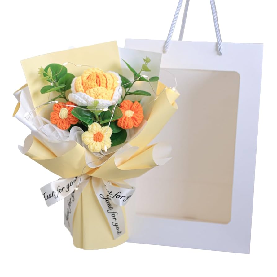 クロシェフラワー 枯れない花束 Amazon.co.jp: ニットフラワーブーケ ハンドメイド 枯れないお