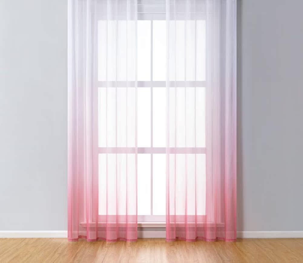 Finished Pastoral Style Gradually Changing Color Sheer Curtains Voile Gauze Home Decor for Living Room Bedroom(2 Panels, W 54 x L 95 inch, Pink)