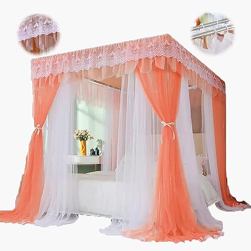 Bed Netting Canopy Frame Stainless Steel Canopy Bed Frame Curtains 4 Corners Canopy Bed Frame for Bedroom Decorations,Purple,Twin