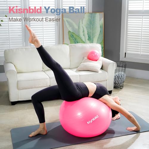 Image of kisnbld Exercise Ball, Extra Thick Yoga Ball for Workout Pregnancy Stability, 4 Sizes Anti-Burst Balance Ball with Foot Pump - Heavy Duty Fitness Ball Chair for Office, Home & Gym