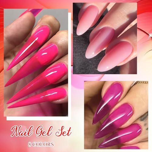 Esmaltes de uñas gel jelly rojo y rosa 8 unidades miniatura 7