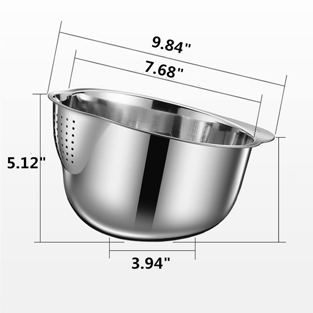 Lavvi - Cuenco de acero inoxidable para lavar arroz, versátil 3 en 1, colador para cocina, verduras, frutas, plata, 9.84 pulgadas 2