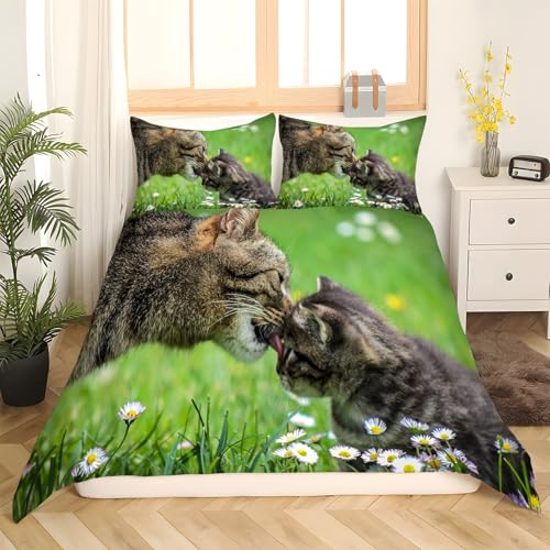 Housse de couette 240x260 chat marguerite parure de lit