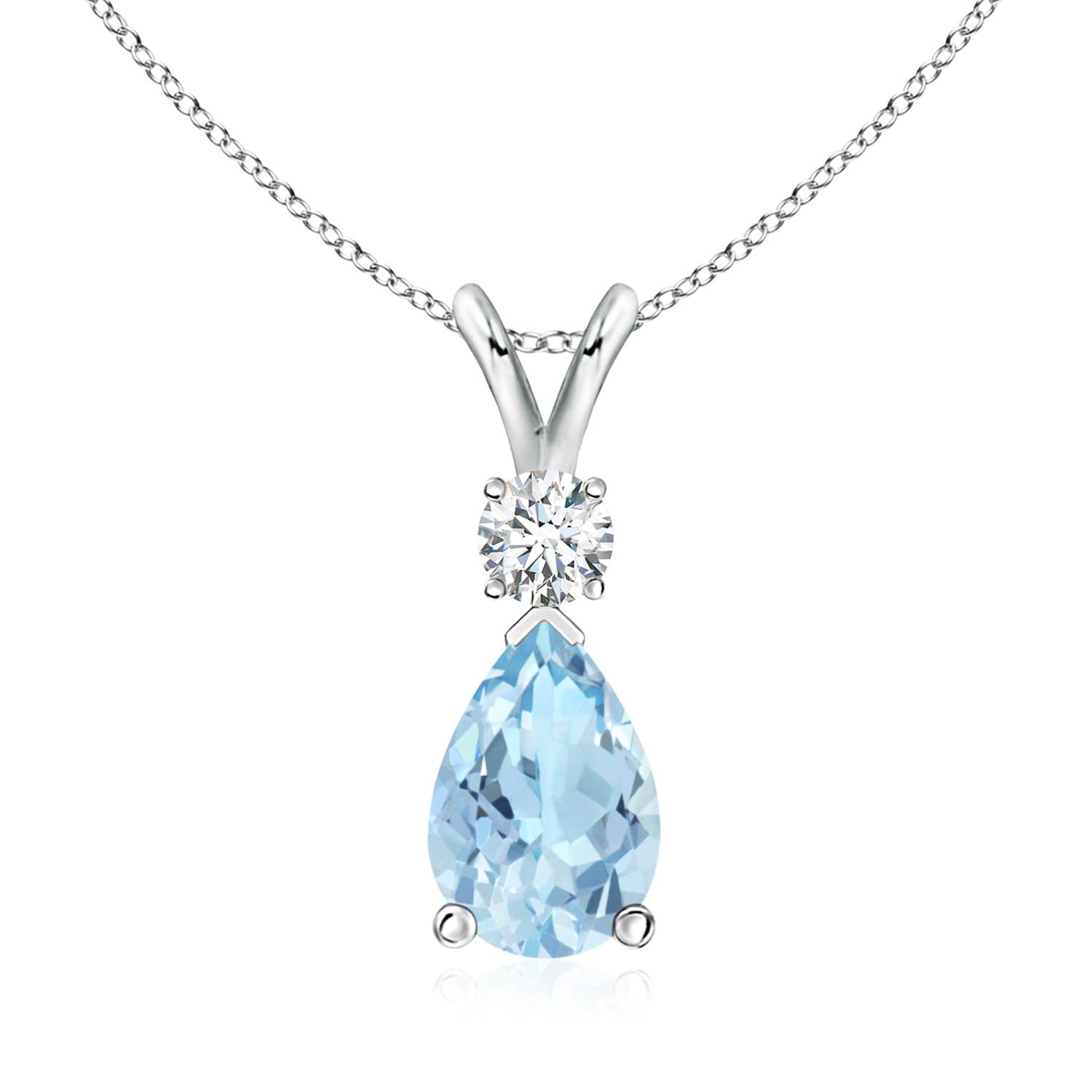 Angara Natural Aquamarine Solitaire Pendant for Women | Aquamarine Teardrop Pendant with Diamond in 14K Solid Gold/Silver/Platinum With 18" Chain |