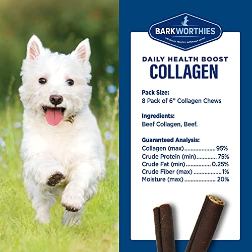 Barkworthies Premium Collagen Sticks For Dogs - 2 Pack 6 Inch Daily Health Collagen Beef Sticks - 8 Count Grain Free, Rawhide Free, Natural Dog Treats For Aggressive Chewers Dog Pack With E-Book #TOP5