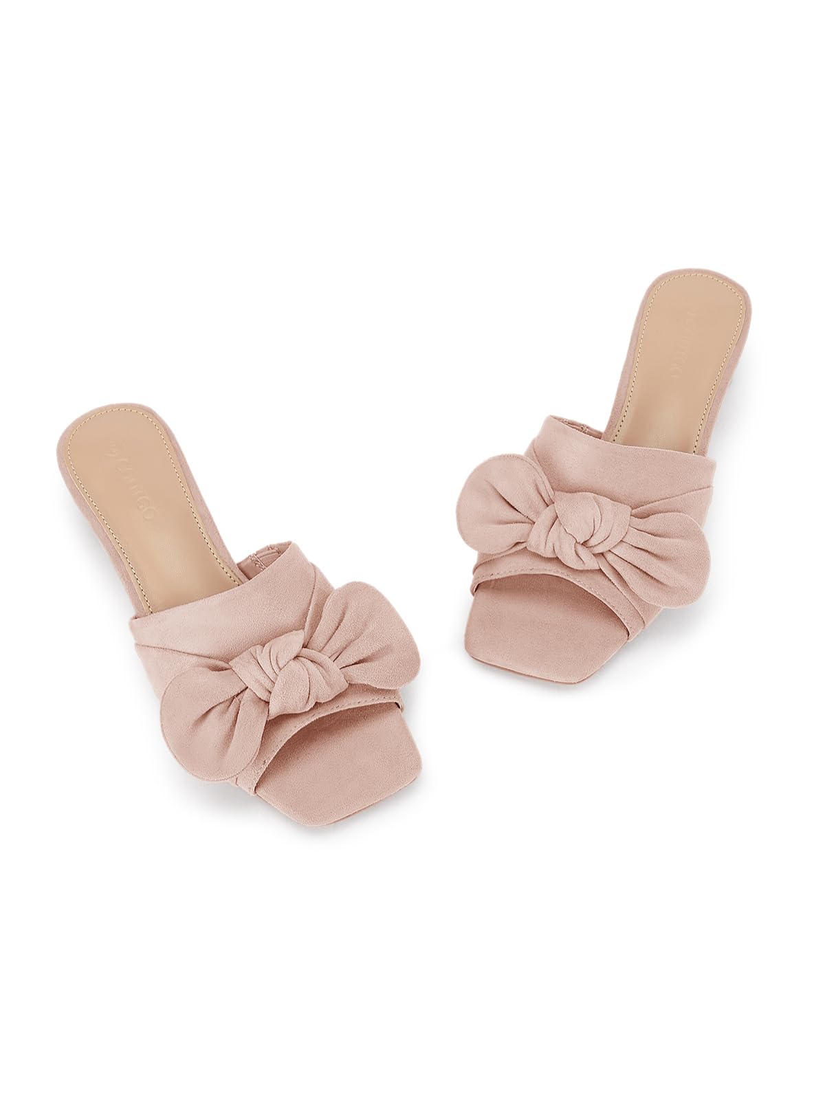 Coutgo Womens Bow Slides Sandals Wide Width Slip On Chunky Low Heels Square Open toe Elagant Summer Shoes