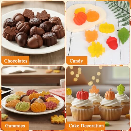 Image of 2 Pcs Thanksgiving Silicone Molds, Thanksgiving Chocolate Molds, Fall Pumpkin Maple Leaf Acorn Mold for DIY Cake, Chocolate, Candy, Jelly, Wax Melt, Ice Cubes