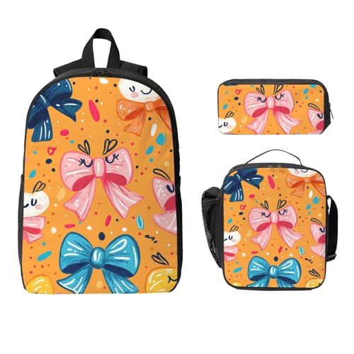 Bow Backpacks 3 Pcs Lightweight Casual Backpack with Fun Graphic Cartoon Print for Travel Work