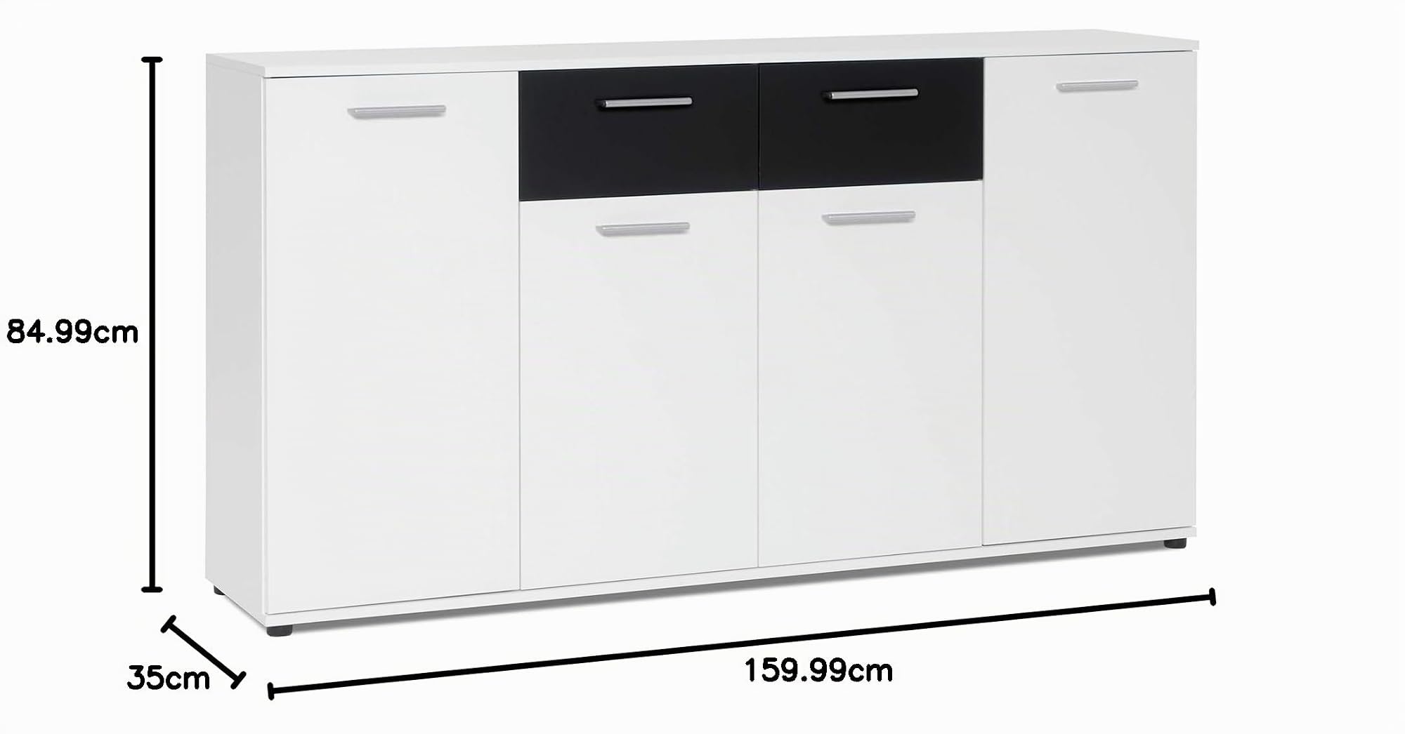 möbelando Sideboard Beistellschrank Anrichte Standschrank Kommode Highboard Jacklin II Weiß/Schwarz