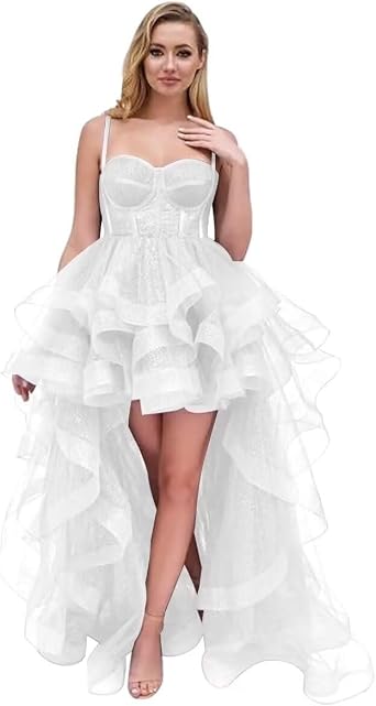 Spaghetti Straps Tulle Short Prom Dress 2024 Ruffles High Low Homecoming Dresses for Teens