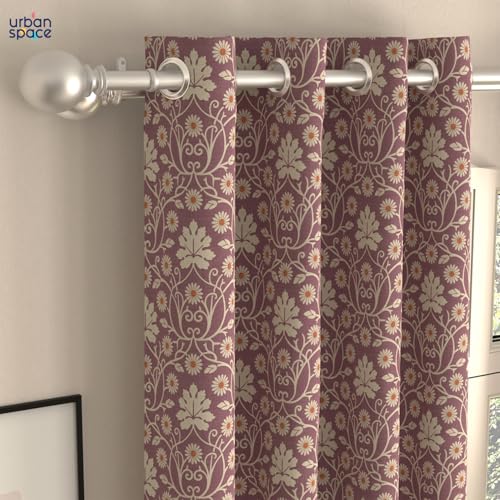 Image of Urban Space Blackout Curtains 5 Feet Set of 2 for Window, 80-85% Light Blocking Curtains for Living Room, Digital Printed Curtains with Eyelets, Tieback Included (Mystic Wine, 5 Feet)