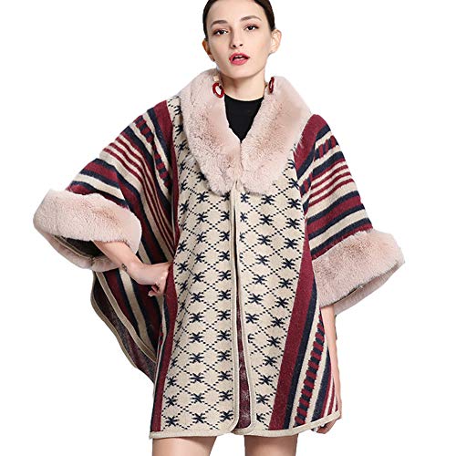 FOLOBE Women Faux Fur Cloak Poncho Cape Pink
