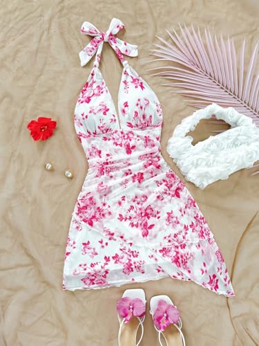 Image of BEAUDRM Women's Summer Mini Dress Backless Vacation Beach Sundresses Boho Going Out Dress Date Night Brunch Outfit