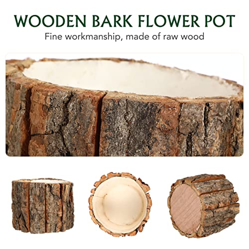Yarnow 3 Pcs Wooden Flower Pot Bark Bucket Planter Rustic Flower Planter Plant Vase Container Flower Arrangement Holder For Outdoor Indoor Home Decor (Inner Diameter 3.9 Inches, Height 3.9 Inches) #TOP4