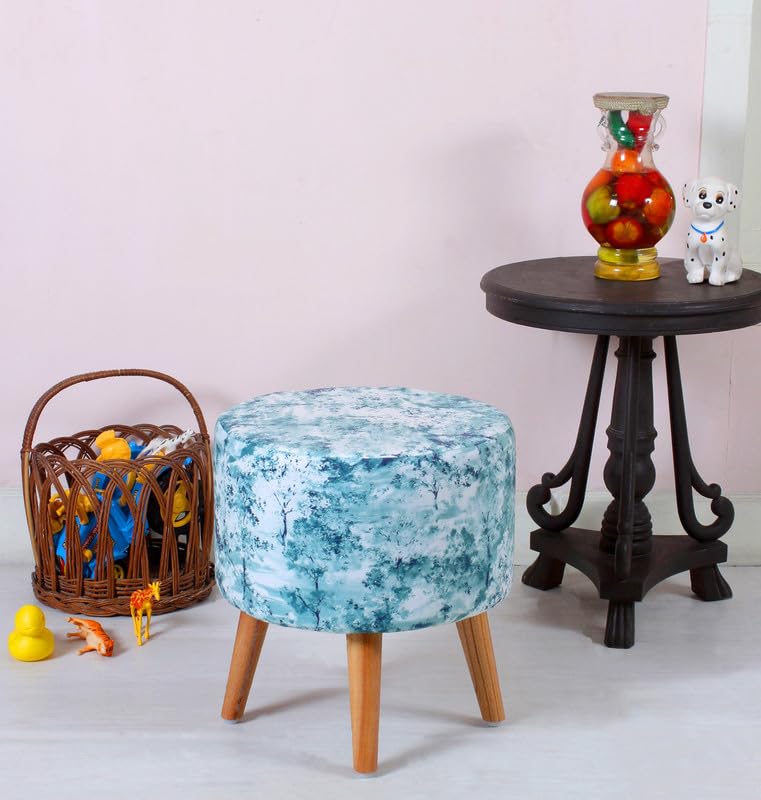 Image of Premium Velvet Round Ottoman Printed Stool Cover - Ottoman Slipcover for Vanity & Footstool - Washable, East to Remove & Fits in 16-Inch Diameter, 8 Inch Box Height (Seagreen)