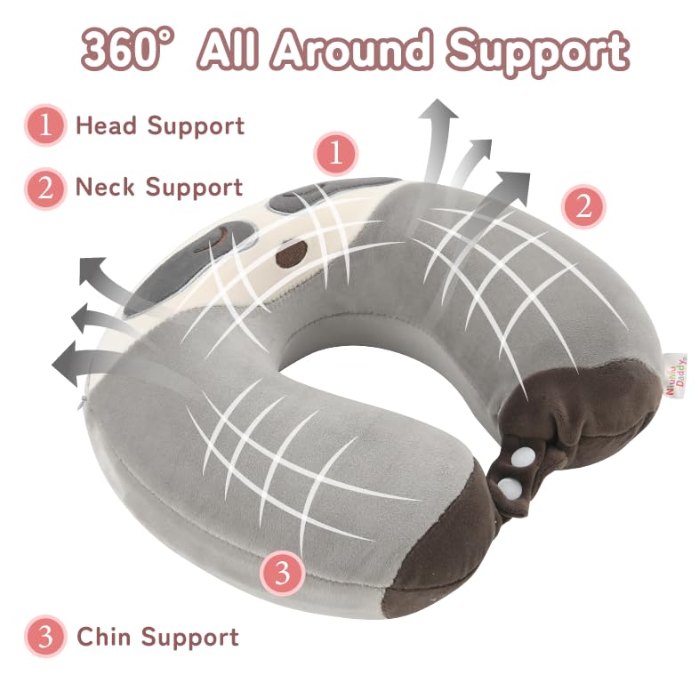 Image of Memory Foam Kids Travel Neck Pillow for Ages 9+, Removable Cover, Sloth