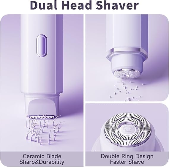 HOMAY Electric Razors with Dual Heads,Bikini Trimmer for Women,Rechargeable Pubic Hair Trimmer with IPX7 Waterproof, Painless Pro Shaver for Underarm Leg Arm Body Face Private Area Purple