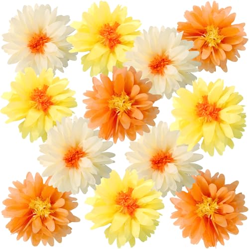 EASY JOY 12PCS Fall Wedding Decorations. 12PCS Autumn Orange Yellow Tissue Paper Pom Poms 14'' Pumpkin Orange Large Paper Flowers for Thanksgiving Fall Baby Shower, Birthday, Harvest Party Decor