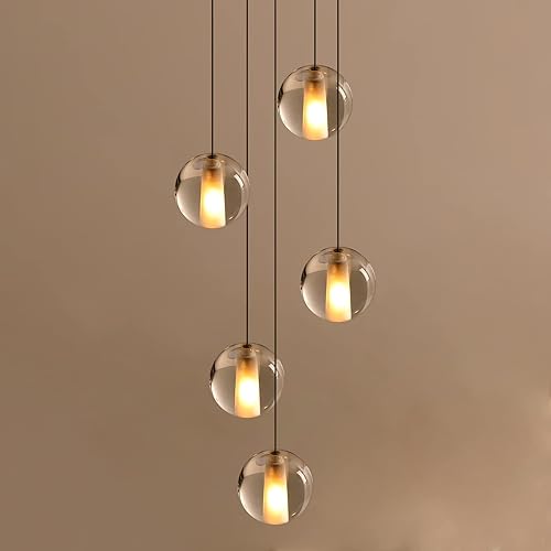 Miniatura 9 de Moderna lámpara LED de cristal con 5 luces, forma de gota de lluvia, luz colgante de techo alto, bola de cristal, iluminación colgante para sala de