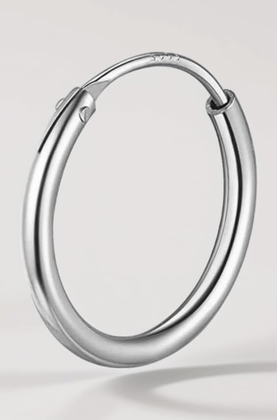 - 925 Silver Men's Hoop Earring | 92.5 Sterling Silver & Stunning Shine | Single Hoop Thickness 2.0mm (Gauge 12G) & in Sizes 12mm to 20mm | Single Hoop for Men