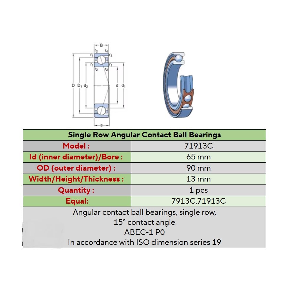 1PCS 3810A-2RS1TN9 3810-B-2RSR-TVH Angular Contact Ball Bearings 50x65x12mm 3810 3056810 Bearing Screw Accessories