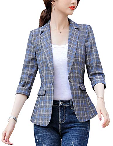 SUSIELADY Womens Casual One Button Blazer Jacket Slim Fit Work Office Blazer Navywhite