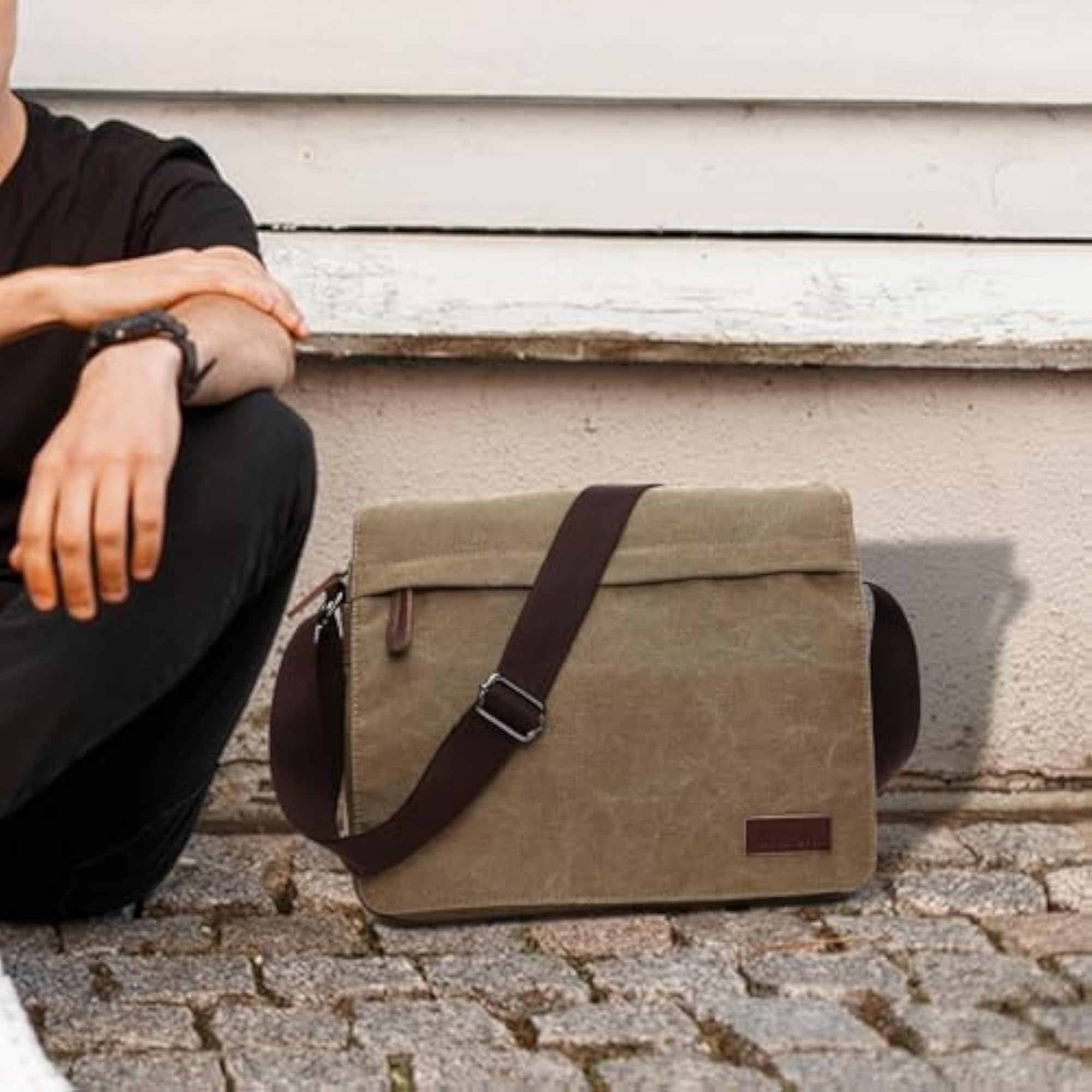Men's Khaki Canvas Business Shoulder Bag