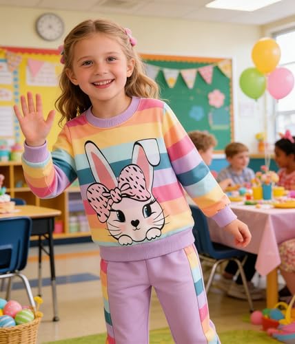 Image of Little Girls 2 Piece Outfits Ruffle Sleeve Unicorn Sweatshirts Top and Leggings Set School Outfits Kids Clothing Set
