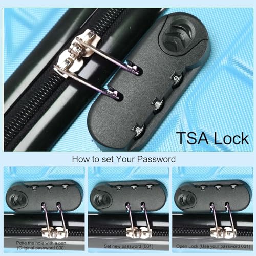 Yosoo Lightweight Hardshell Spinner Luggage Set with TSA Lock, 3 Piece ABS Aluminium Alloy Suitcases with Smooth Wheels for Travel (Blue Notebook)4